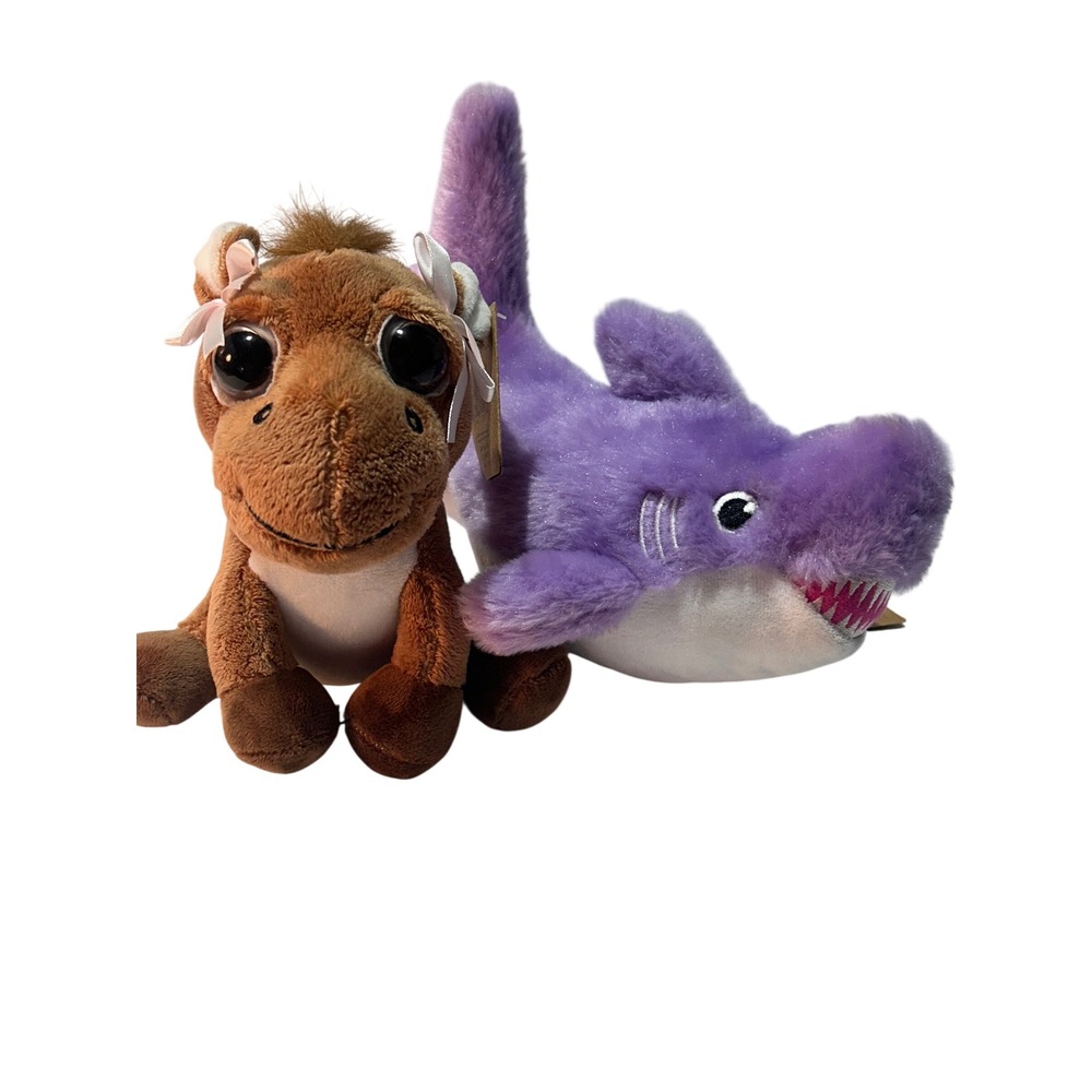 The Petting Zoo Plush Lot of 2 Brown Horse and Purple Shark NWT